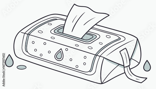Drawing of wet wipes box isolated on white background. Health concept