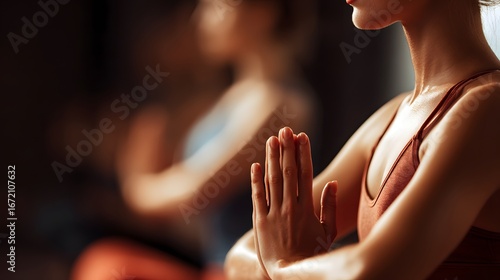 Wallpaper Mural Young woman practicing yoga, sitting in lotus position, wearing sportswear, indoor. faceless, selective focus. copy space Torontodigital.ca