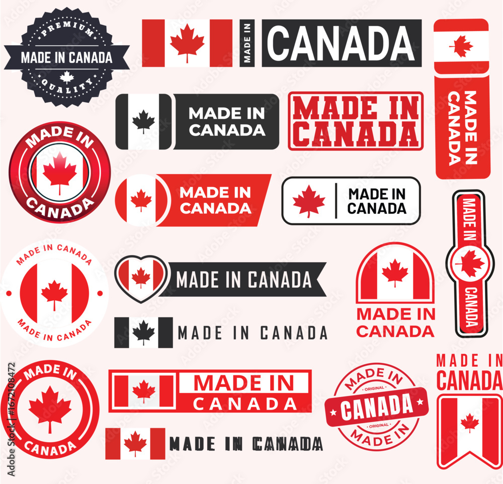 Obraz premium Made in Canada logo set-Authentic Canadian product labels and stickers.