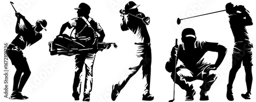 silhoutte Golf player action swing golf stick 
