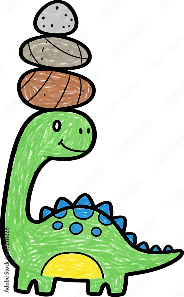 Naklejka premium Dinosaur Balancing a Pile of Pebbles on its Head