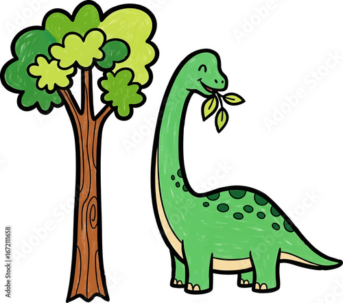 Gentle Brachiosaurus Snacking on Treetop Leaves