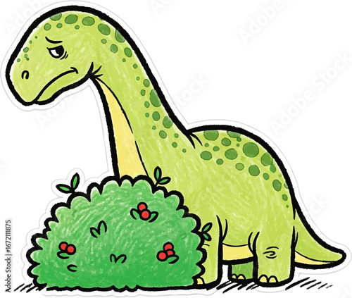 Sad Brontosaurus Failing to Hide Behind a Bush