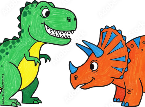 T-Rex and Triceratops in a Silly Staring Contest