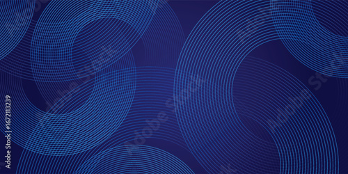 Modern abstract blue background with circular lines. Geometric stripe line art design for poster