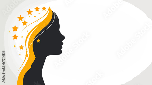 Profile silhouette woman ornamental design