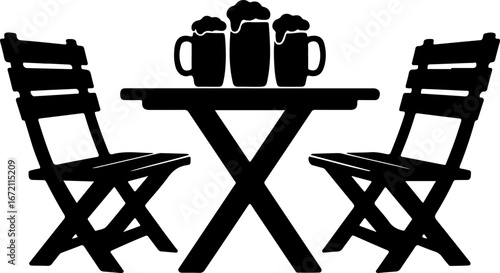 Table for Two Silhouette of Beer Mugs and Chairs for Relaxing Time
