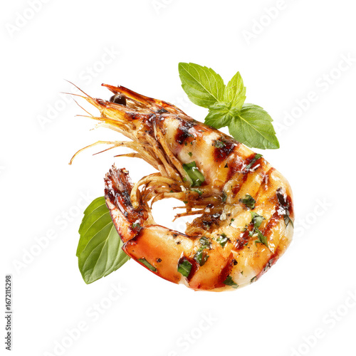 Delicious Grilled Prawn with Basil Garnish - Gourmet Seafood Appetizer