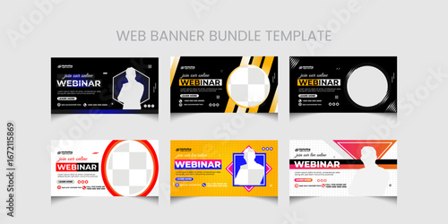 Multipurpose company live webinar web banner template and youtube thumbnail template with bundle set. Webinar web banner or video thumbnail template design bundle.
