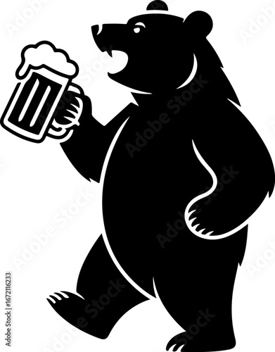Black silhouette of a frothy beer mug, a refreshing alcoholic beverage, perfect for pub signs