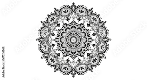 Richly Detailed Traditional Mandala, Complex Dark Pattern for Meditation and Cultural Design, Isolated White Background