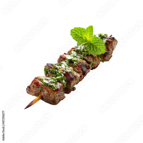 Delicious Grilled Lamb Skewer with Mint Garnish