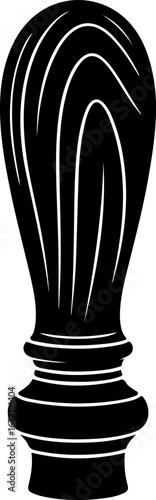 Black silhouette of a stylized wooden finial or knob, graphic design element