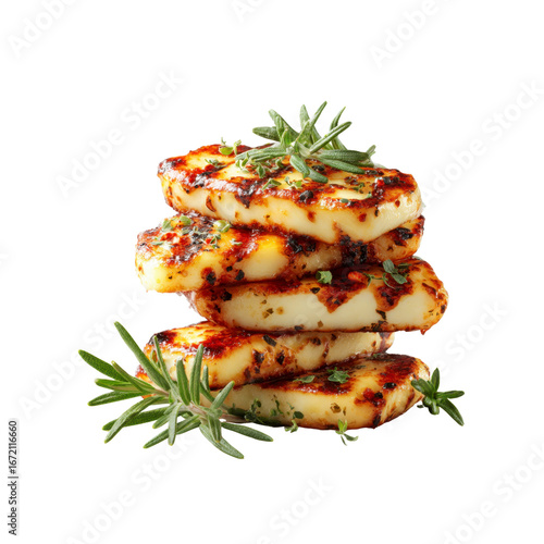 Grilled Halloumi Cheese Stack with Rosemary Garnish - Delicious Mediterranean Appetizer