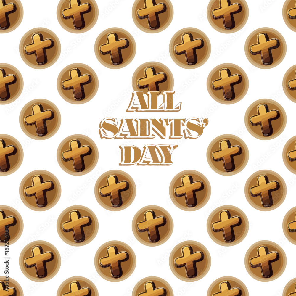 Fototapeta premium All Saints Day Pattern with Golden Crosses on a White Background