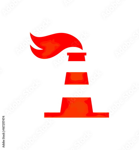 Red factory chimney symbol industrial graphic isolated design