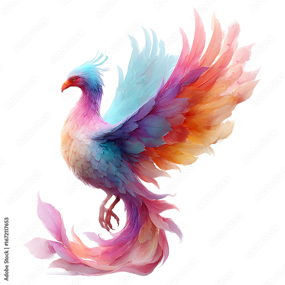 Obraz premium Rainbow Phoenix: A Digital Painting of a Mythical Bird