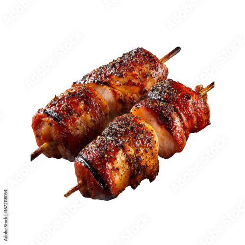 Delicious Grilled Chicken Yakitori Skewers with Bacon and Spices