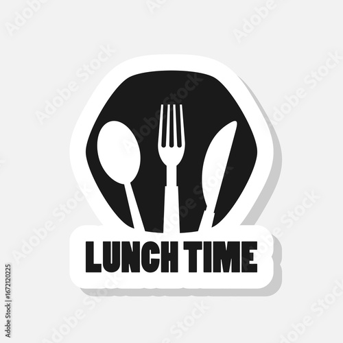 Lunch time icon logo sticker isolated on gray background