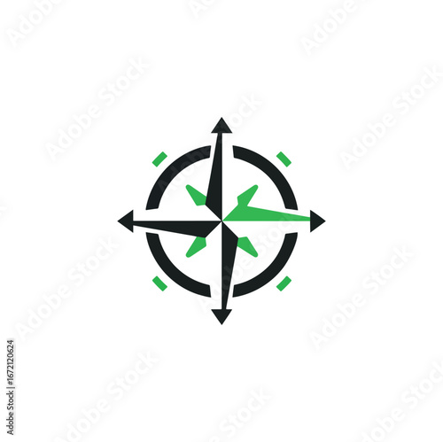Compass rose graphic navigation symbol with green and dark gray color scheme on black background