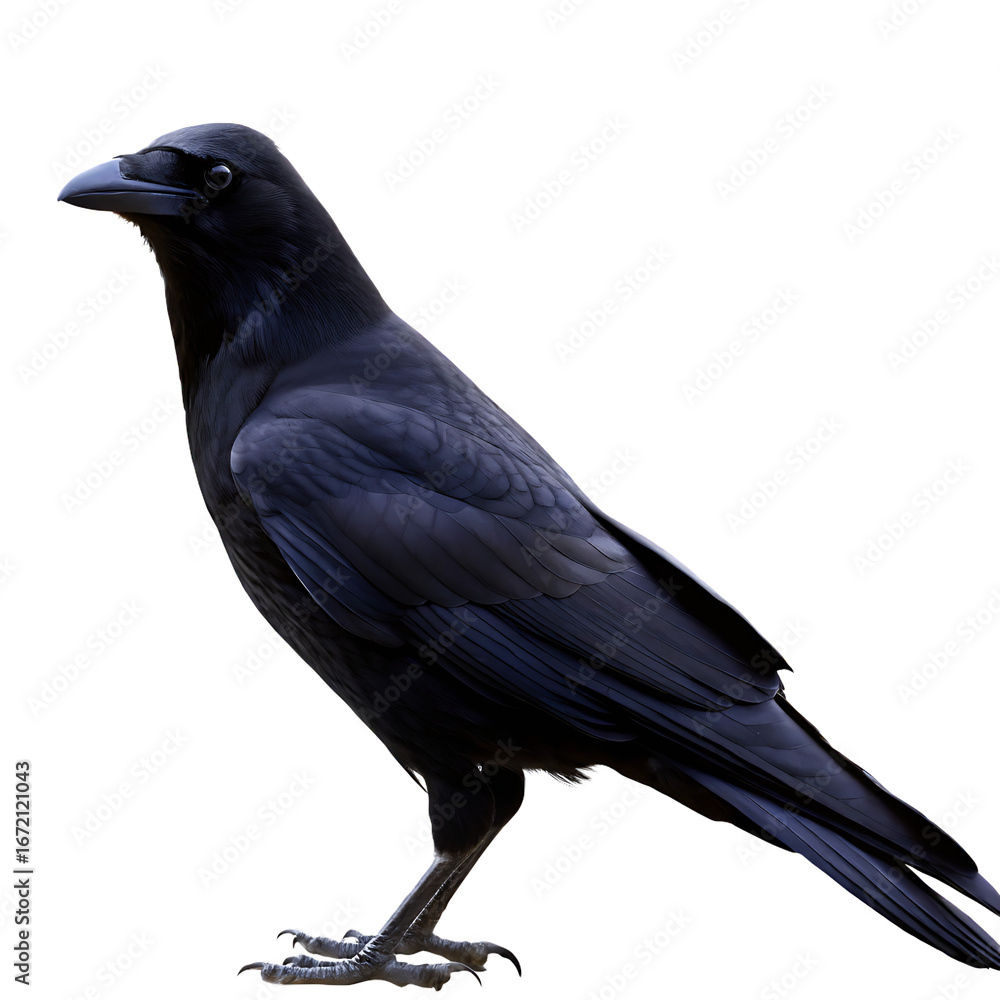 Fototapeta premium dark feathered mystery a solitary black crow perch isolated on white background, png, ai generated.
