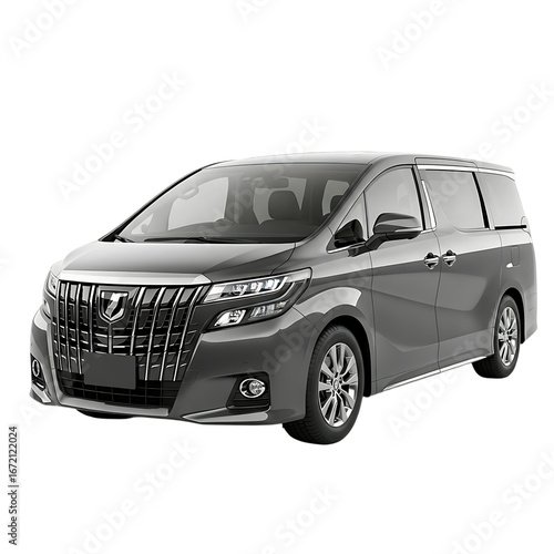 Gray minivan isolated on transparent background