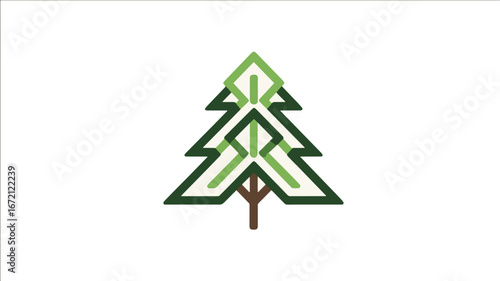 Geometric conifer tree illustration against black background