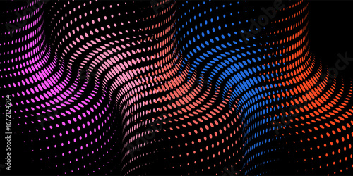 Abstract background. Colorful dynamic stylish wallpaper. Graphic illustration with wavy halftone design.
