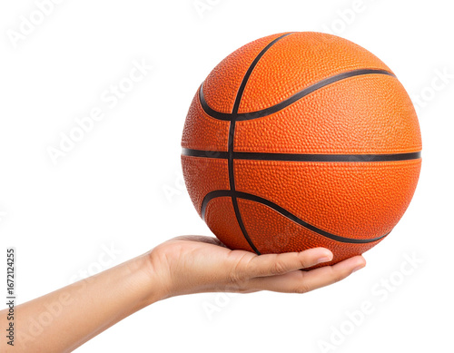 Basketball Held in One Hand from Side View, isolated on transparent background PNG