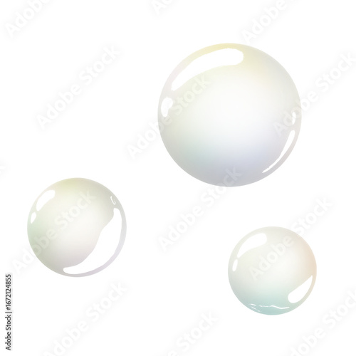 Three transparent soap bubbles with a pearlescent sheen illustration