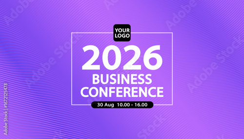 A business conference banner featuring a purple background with a subtle Moiré or fine wave pattern. This minimalist and tech-focused design is ideal for corporate events, tech summits, or  seminars.