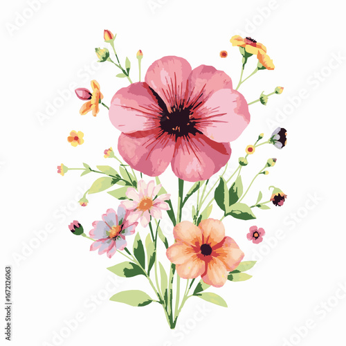 Delicate Pink and Orange Floral Bouquet with Watercolor Texture on White Background flowers arrangement