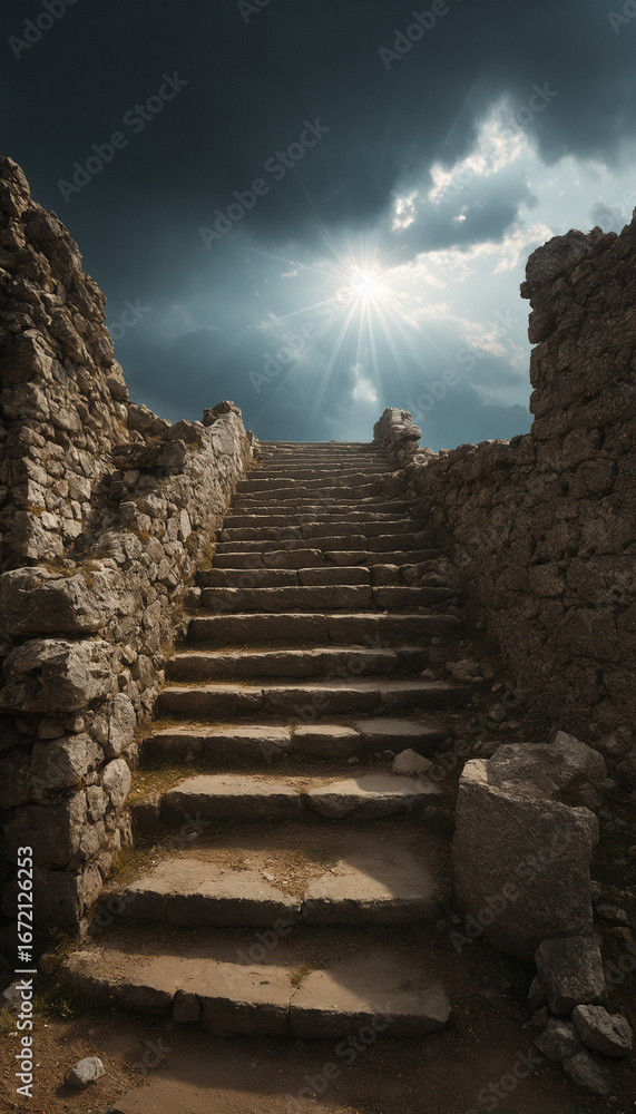 Fototapeta premium Ancient Stone Steps Leading Up to the Light.