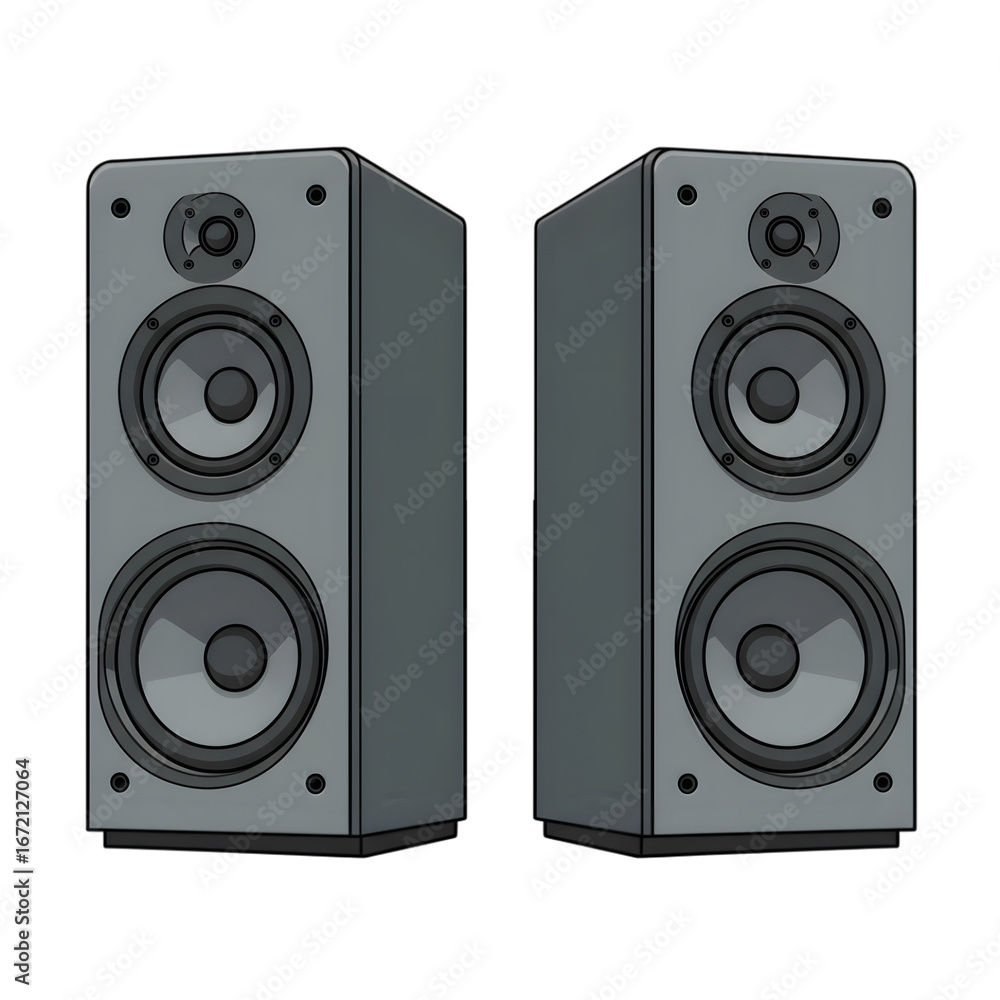Fototapeta premium Audio Speaker System: Two sleek audio speakers, designed for optimal sound delivery, ready to amplify the musical experience.