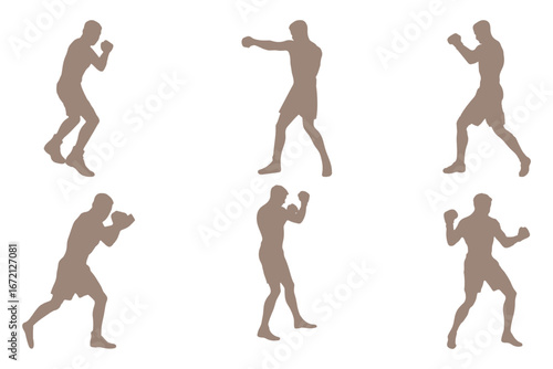 Set of vector illustrations of men's boxing silhouettes . Boxing kickboxing sport silhouette . EPS 10