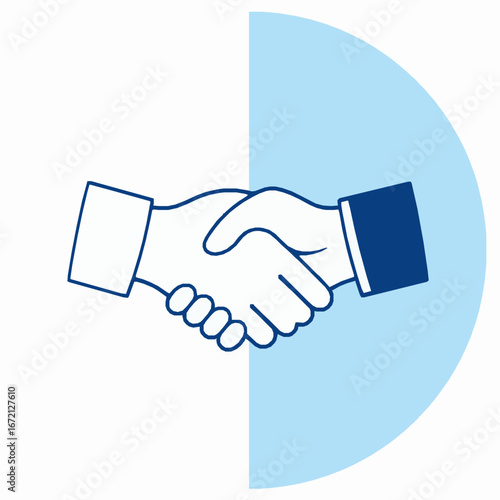 Two Hands Shaking in Agreement with Blue Circle Segment handshake business