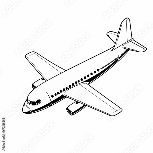 Vintage Jet Airplane With Two Engines Viewed From The Side On A White Background aircraft airliner