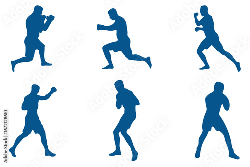 Set of vector illustrations of men's boxing silhouettes . Boxing kickboxing sport silhouette . EPS 10