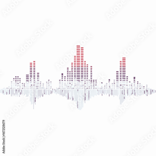 Abstract Red and White Sound Waveform with Reflective Base on White audio wave equalizer