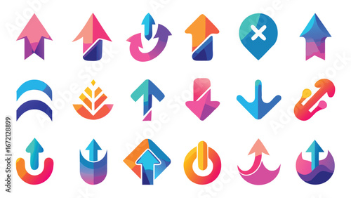 Collection of Gradient Liquid Arrows and Icons with Up Down Left Right Directions up arrow down arrow