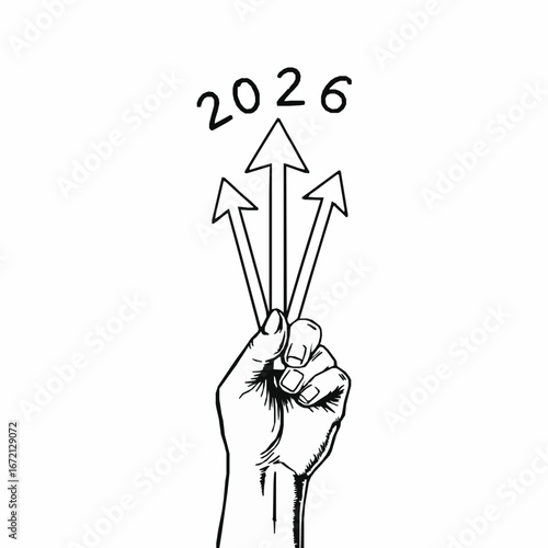 Hand Holding Up Arrows with Year 2026 Symbolizing Growth and Future vector illustration
