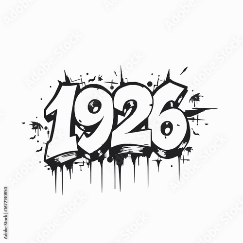 Bold Graffiti Style Year 1926 with Drips and Splatters on White Background urban street art