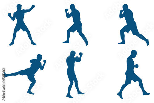 kickboxing vector silhouettes set white background different pose martial arts sport, Fighter Silhouettes eps 10