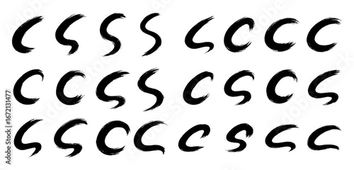 Illustration of rows and columns of brush stroke shapes on white canvas