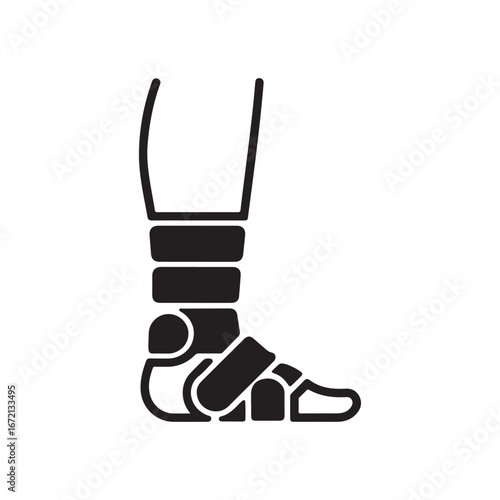 Foot with Ankle Brace or Orthopedic Boot Icon for Medical and Injury Concepts