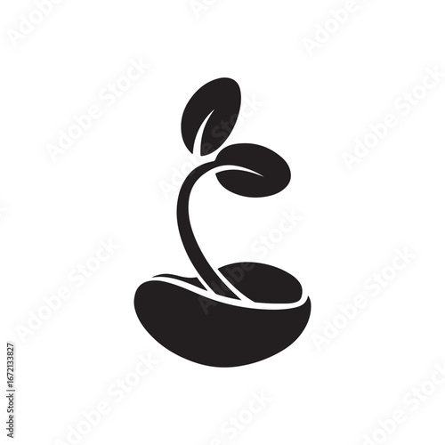 Organic Sprouting Seedling Silhouette: A Vector Icon Representing New Life and Natural Growth