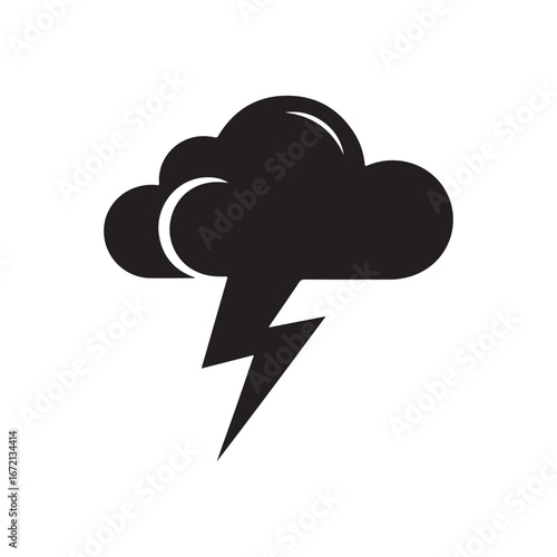 Weather Forecast Icon of a Black Cloud with Lightning Bolt for Rain and Storm