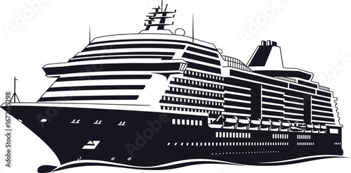Black Silhouette of a Large Cruise Ship Sailing on Water boat vessel