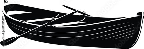 Black Silhouette of a Rowboat with Oars and Oarlocks vessel watercraft