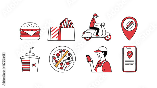 Food Delivery and Takeout Hand-Drawn Icons

